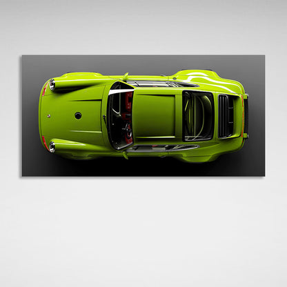 Сar lettuce green Porsche 911 on gray background Canvas Wall Art Print