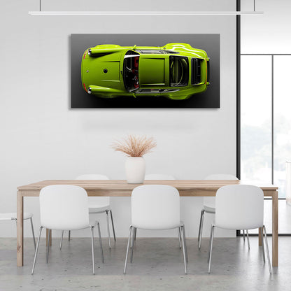 Сar lettuce green Porsche 911 on gray background Canvas Wall Art Print