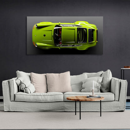 Сar lettuce green Porsche 911 on gray background Canvas Wall Art Print