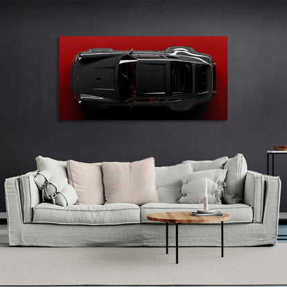 Сar dark gray Porsche 911 on red background Canvas Wall Art Print