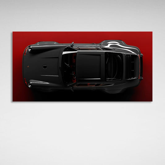 Сar dark gray Porsche 911 on red background Canvas Wall Art Print