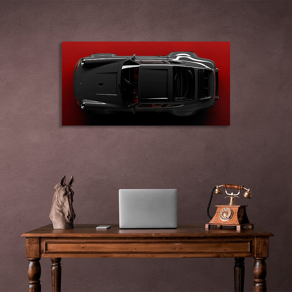 Сar dark gray Porsche 911 on red background Canvas Wall Art Print