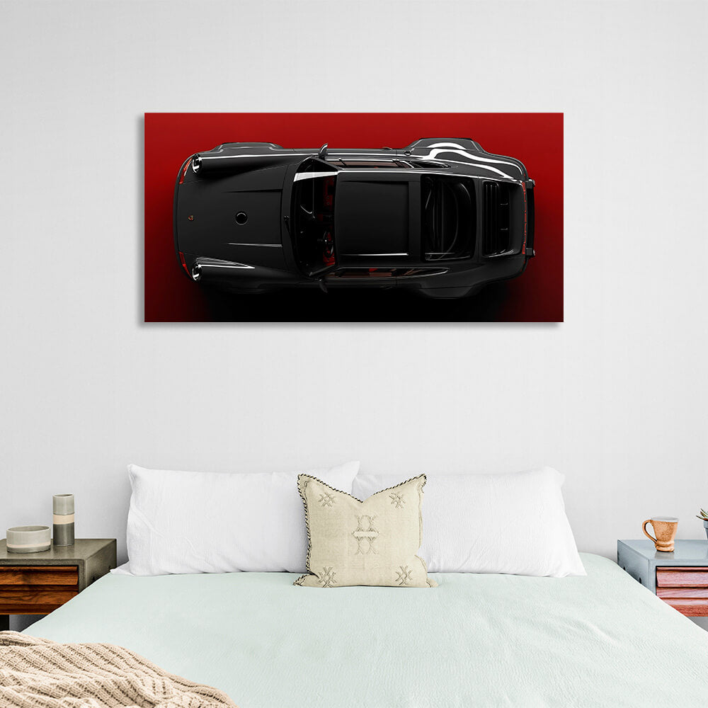 Сar dark gray Porsche 911 on red background Canvas Wall Art Print