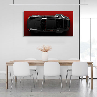 Сar dark gray Porsche 911 on red background Canvas Wall Art Print