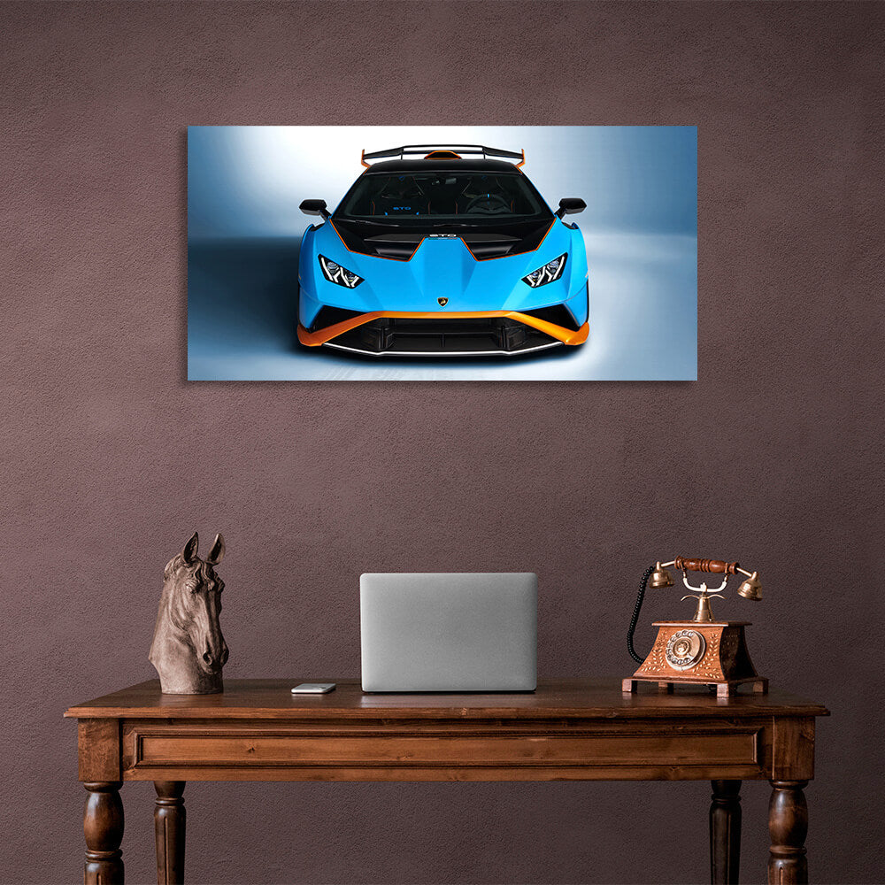 Car Lamborghini Huracan STO blue with orange Canvas Wall Art Print