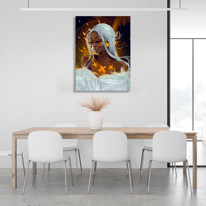 Beautiful Cyberpunk African woman in a mask and with yellow flowers Canvas Wall Art Print