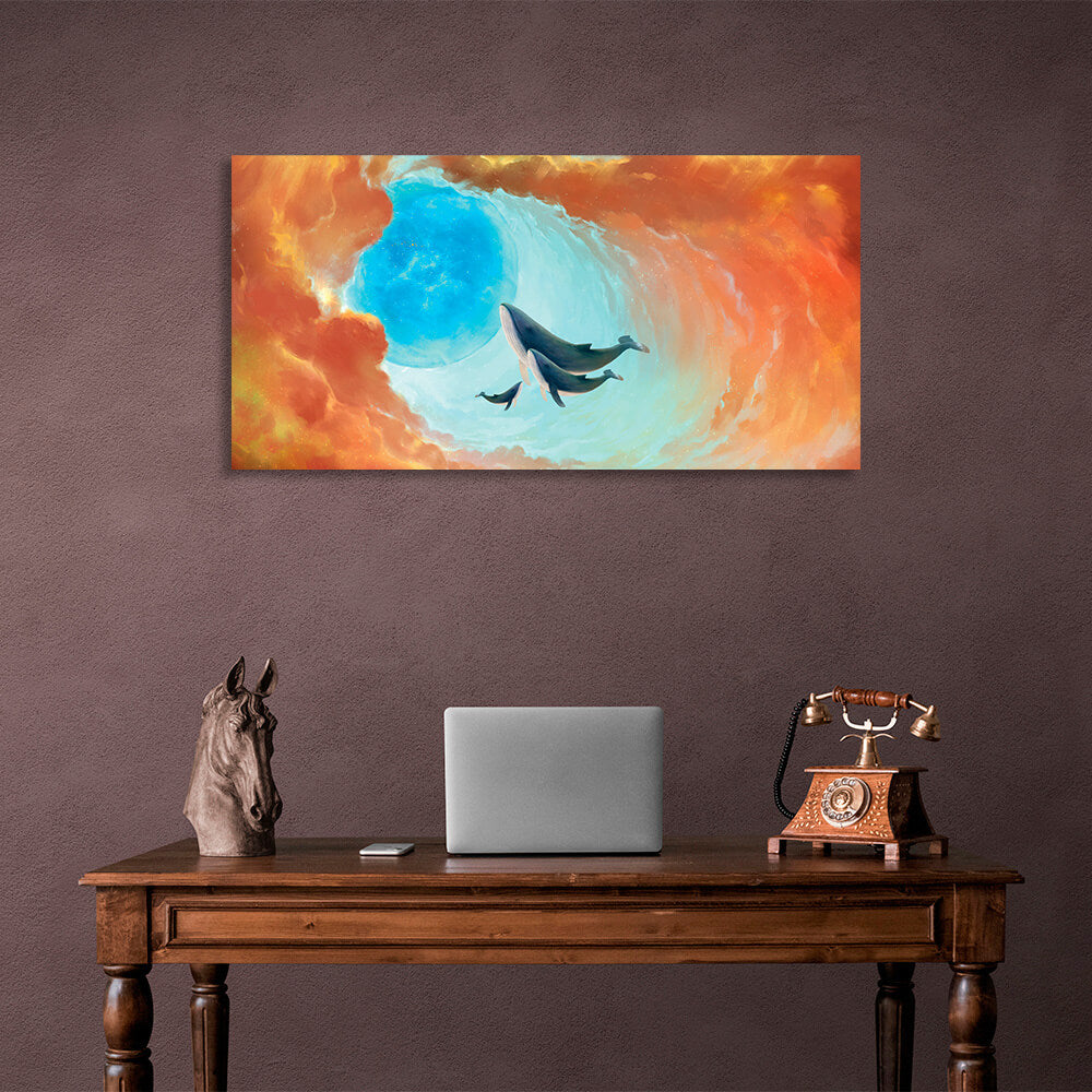 Three whales in a stream Canvas Wall Art Print