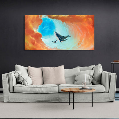 Three whales in a stream Canvas Wall Art Print