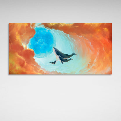 Three whales in a stream Canvas Wall Art Print