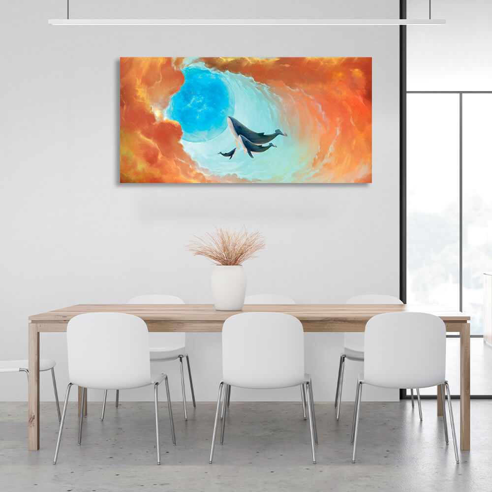 Three whales in a stream Canvas Wall Art Print