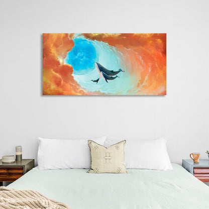 Three whales in a stream Canvas Wall Art Print