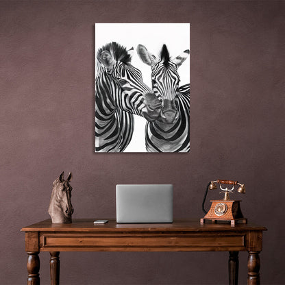 Two zebras black and white  Canvas Wall Art Print