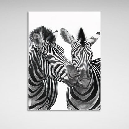 Two zebras black and white  Canvas Wall Art Print