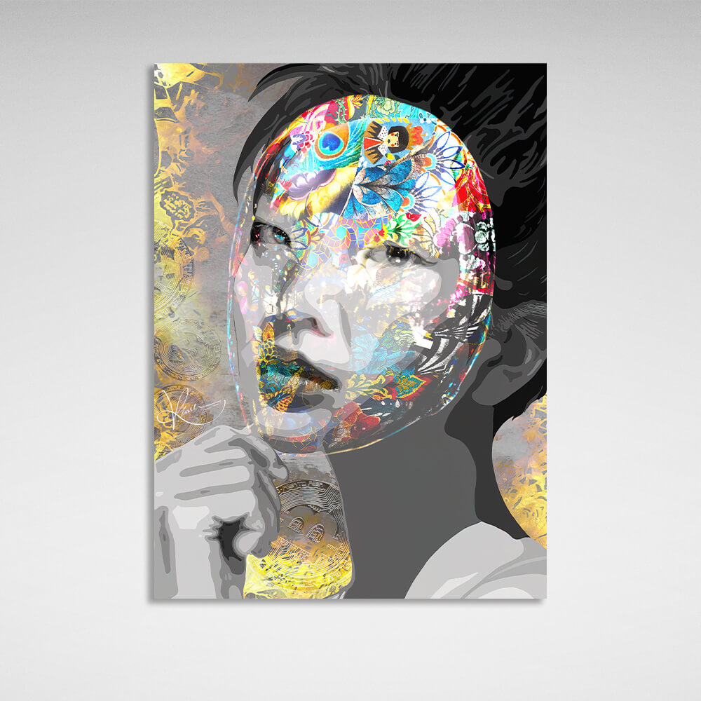 Asian masked Bitcoin Satoshi Nakamoto Inspirational Canvas Wall Art Print