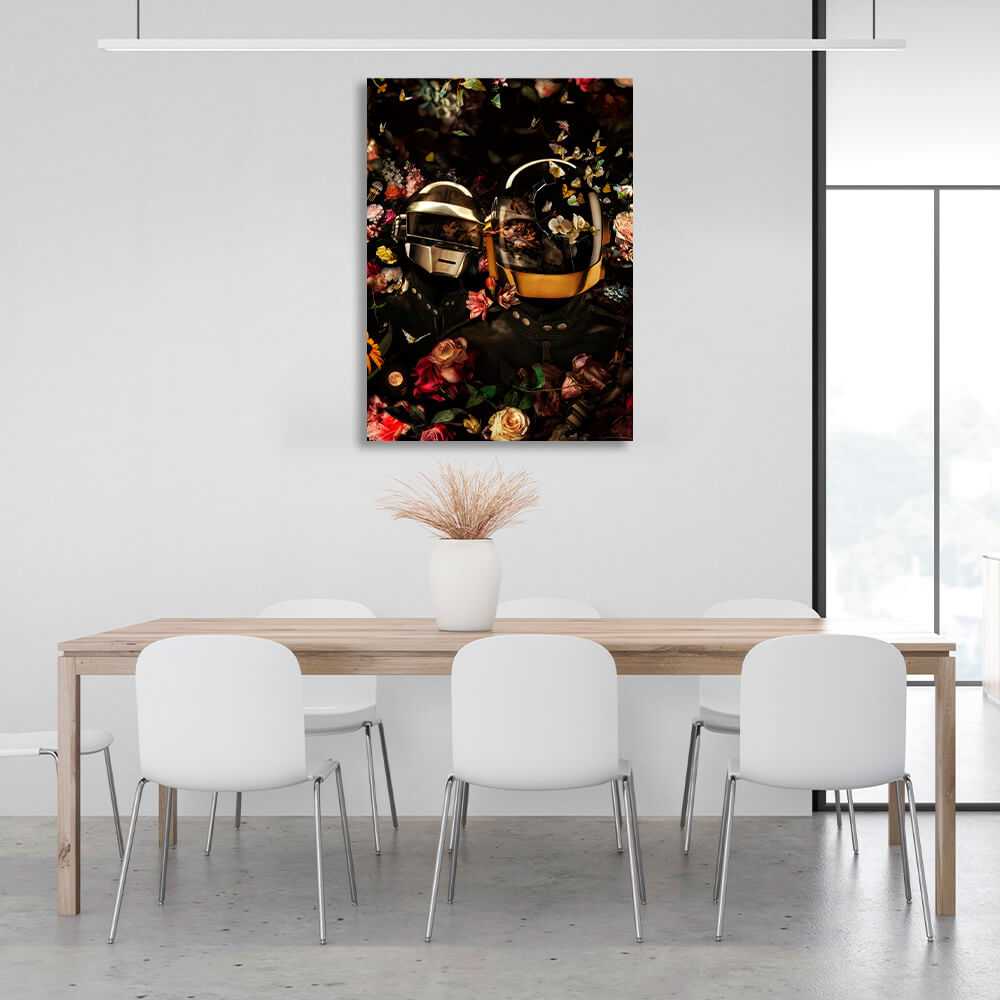 Bikers in flowers and with butterflies Adam's creation Canvas Wall Art Print