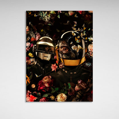 Bikers in flowers and with butterflies Adam's creation Canvas Wall Art Print