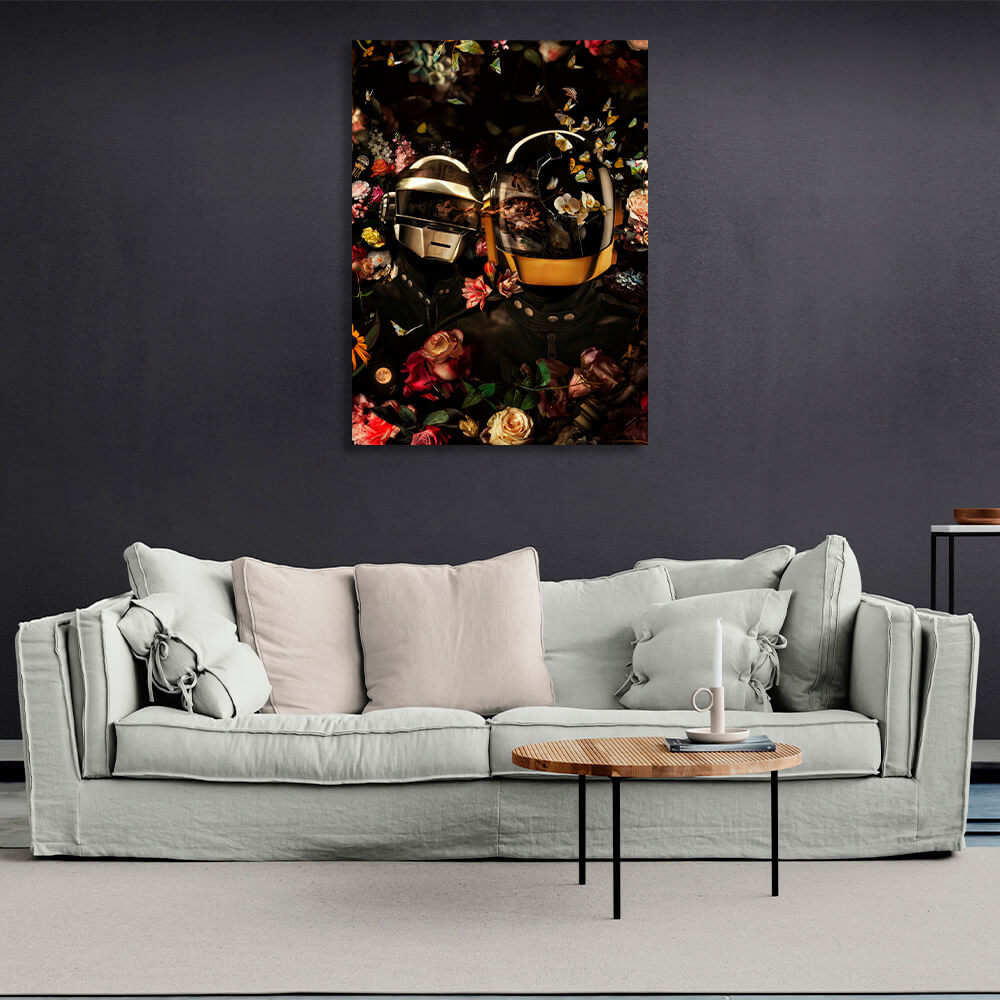 Bikers in flowers and with butterflies Adam's creation Canvas Wall Art Print