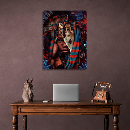 African and antelope in blue colors Canvas Wall Art Print