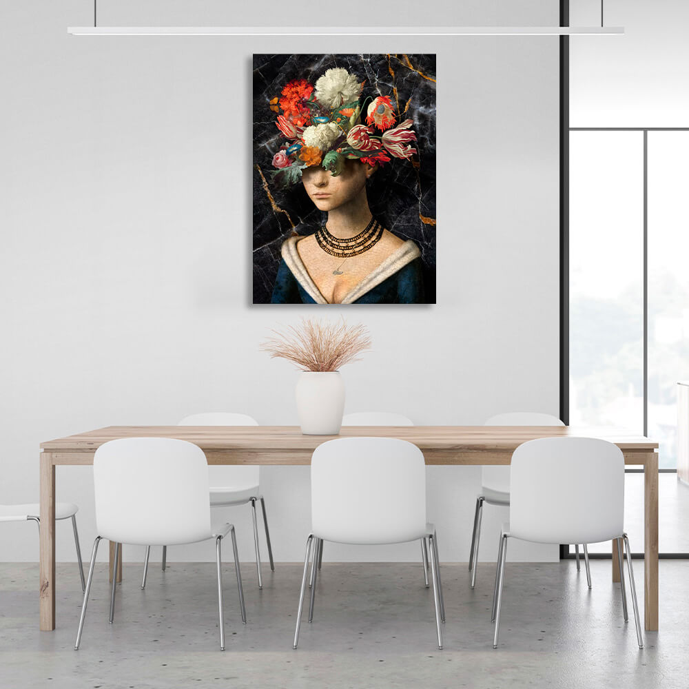 The girl with flowers on her head is a vintage design Canvas Wall Art Print