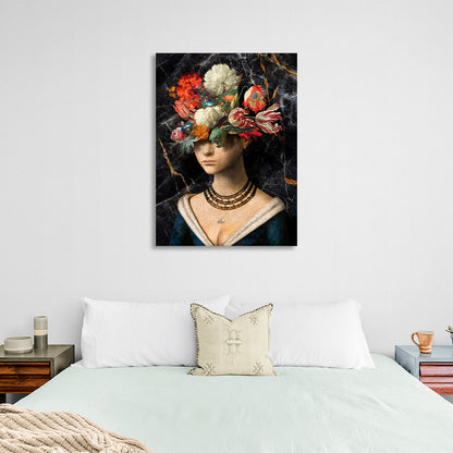 The girl with flowers on her head is a vintage design Canvas Wall Art Print