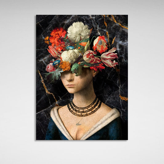 The girl with flowers on her head is a vintage design Canvas Wall Art Print