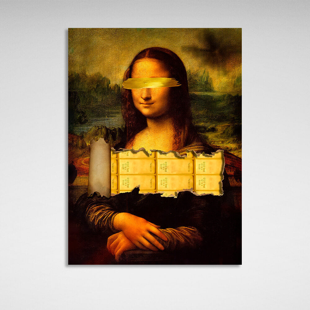 Mona Lisa with gold bars Inspirational Canvas Wall Art Print