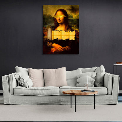 Mona Lisa with gold bars Inspirational Canvas Wall Art Print