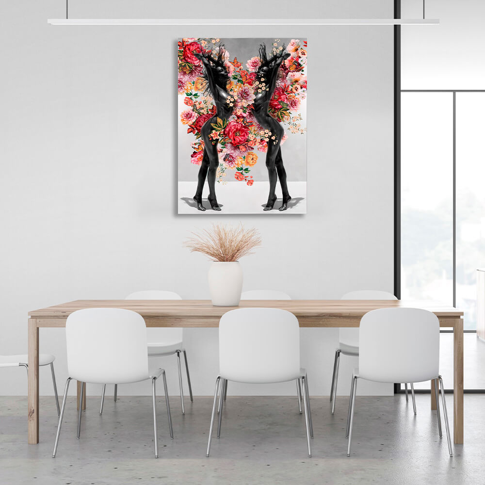 Two girls in flowers Canvas Wall Art Print