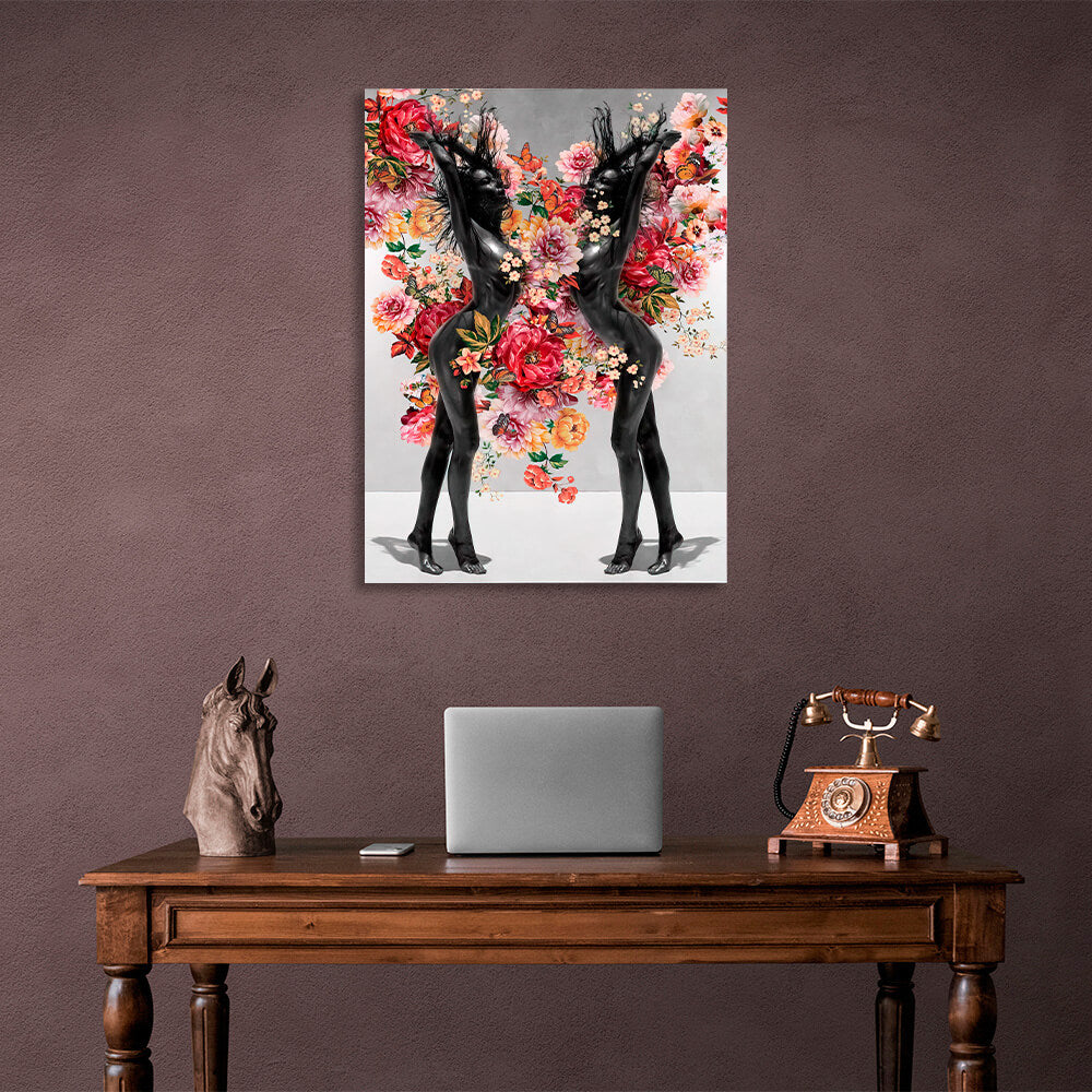 Two girls in flowers Canvas Wall Art Print