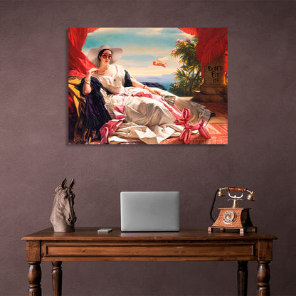 A vacationing girl with a fan Canvas Wall Art Print