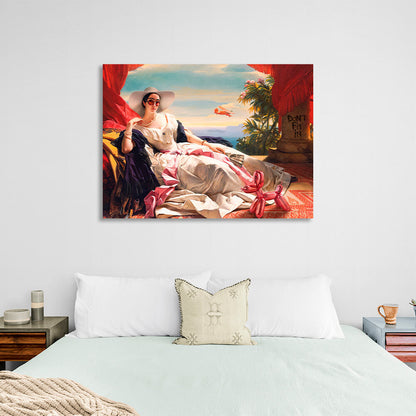 A vacationing girl with a fan Canvas Wall Art Print