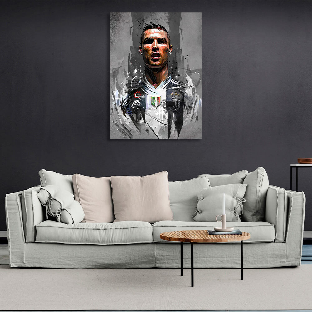 Footballer Cristiano Ronaldo on a gray background Canvas Wall Art Print