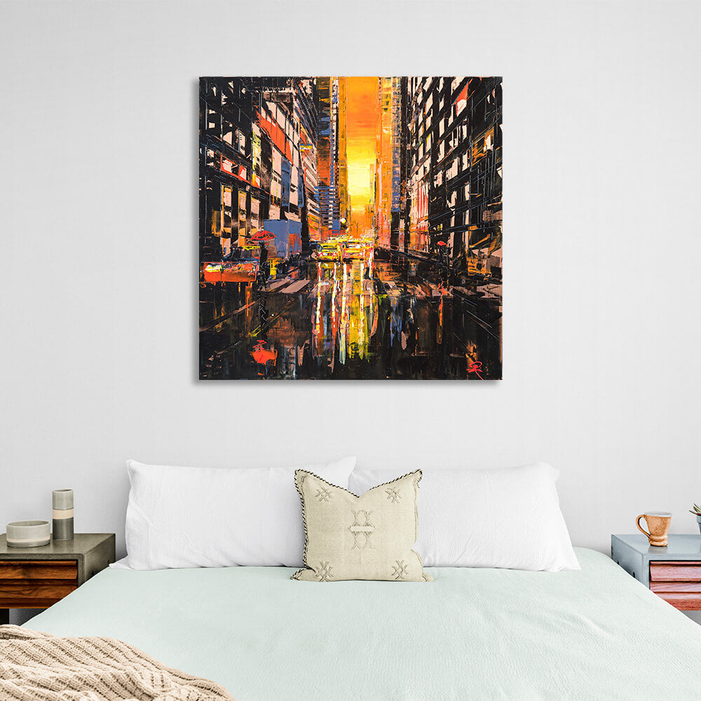 Rainy evening New York City Canvas Wall Art Print