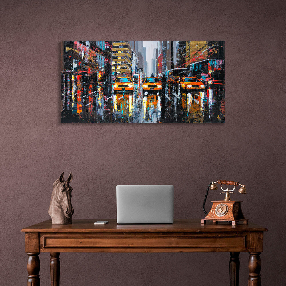 Three New York City taxicabs Canvas Wall Art Print