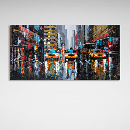 Three New York City taxicabs Canvas Wall Art Print