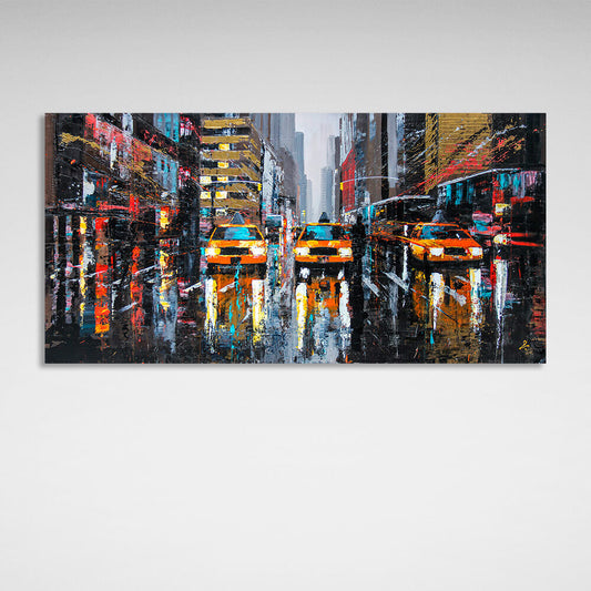 Three New York City taxicabs Canvas Wall Art Print