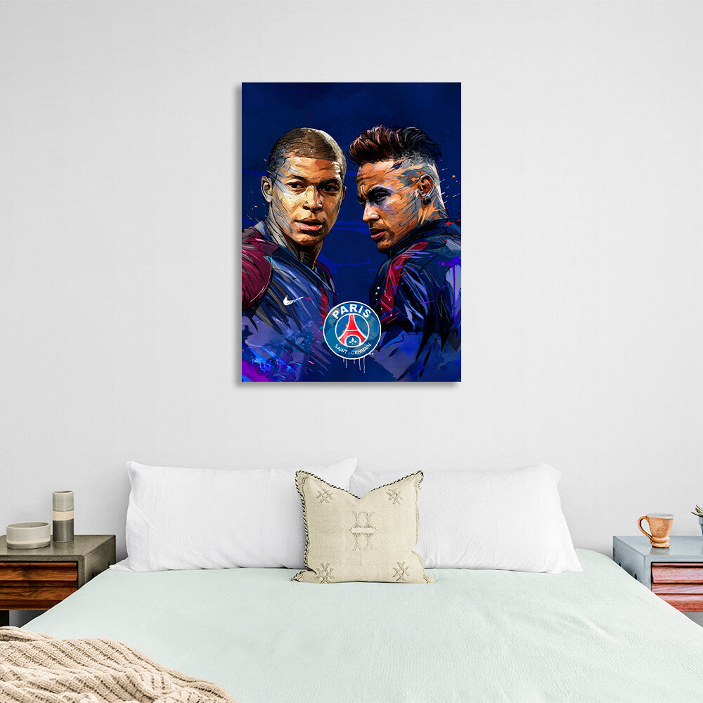 PSG players Neymar and Kylian Mbappe Canvas Wall Art Print