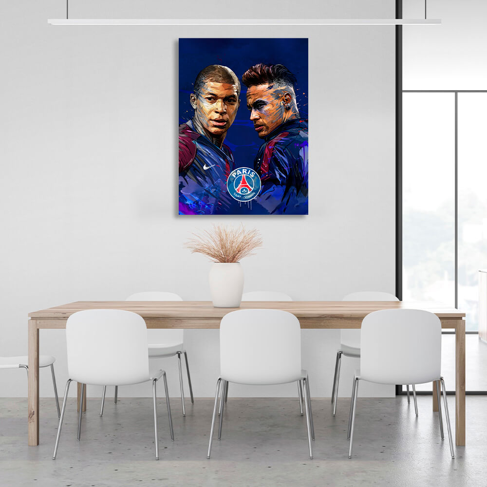 PSG players Neymar and Kylian Mbappe Canvas Wall Art Print