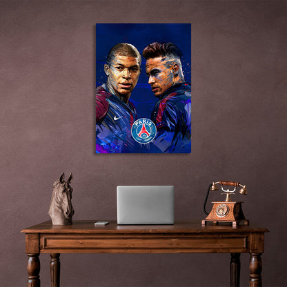 PSG players Neymar and Kylian Mbappe Canvas Wall Art Print