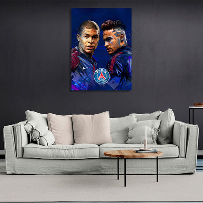 PSG players Neymar and Kylian Mbappe Canvas Wall Art Print