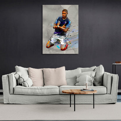 Footballer Kylian Mbappe's goal celebration Canvas Wall Art Print