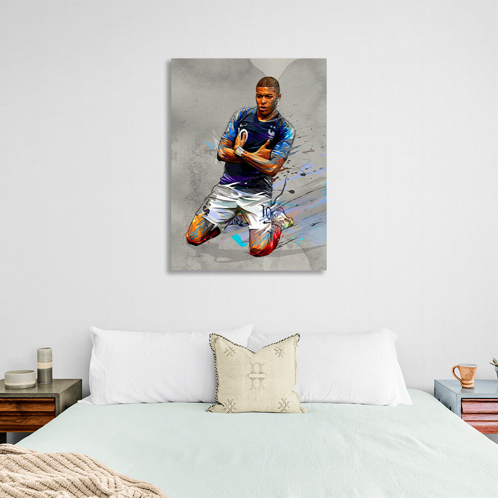 Footballer Kylian Mbappe's goal celebration Canvas Wall Art Print