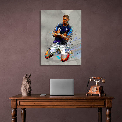 Footballer Kylian Mbappe's goal celebration Canvas Wall Art Print