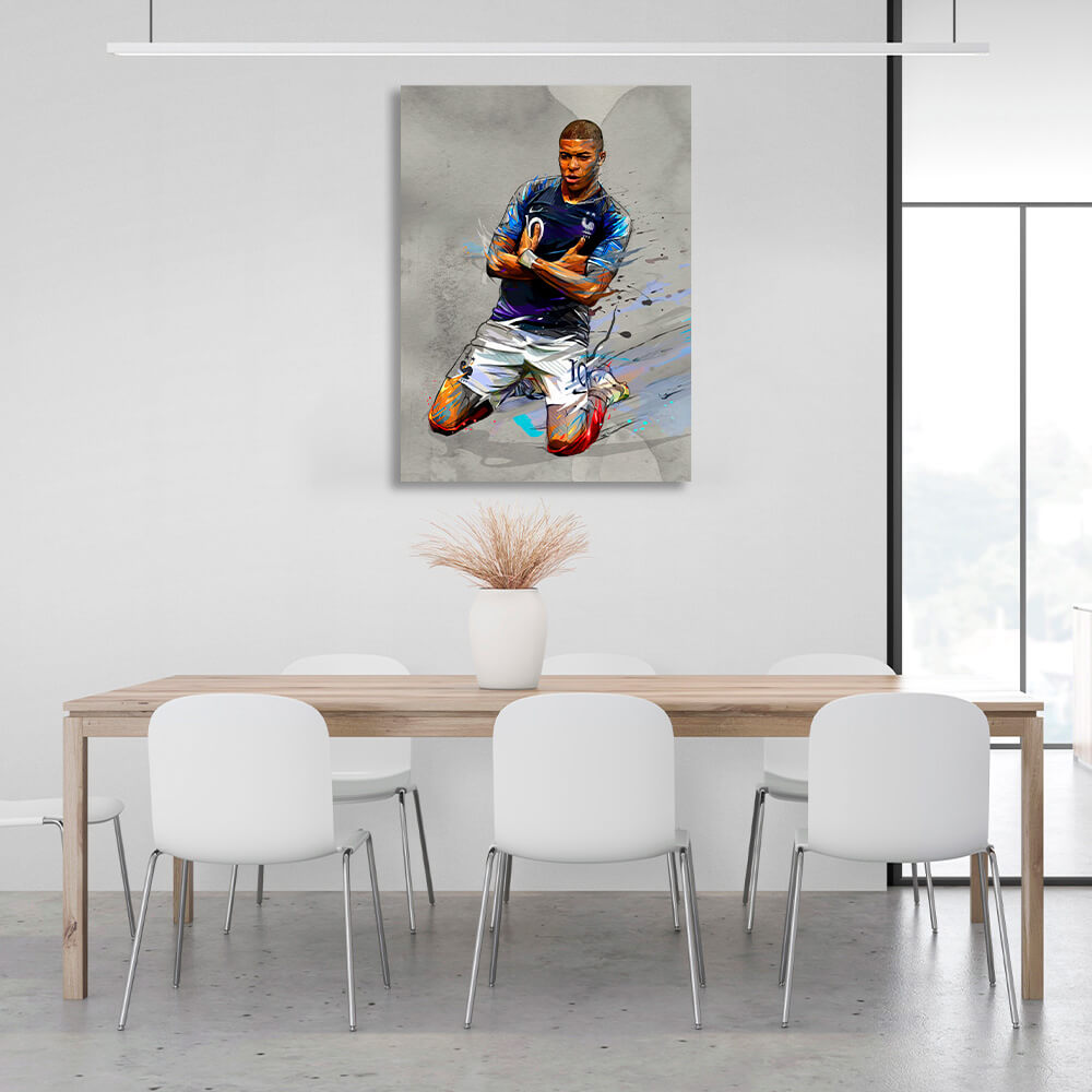 Footballer Kylian Mbappe's goal celebration Canvas Wall Art Print