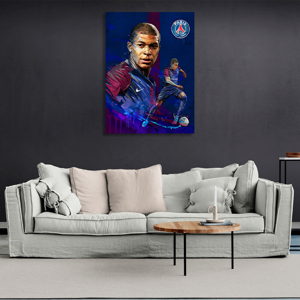 PSG footballer Kylian Mbappe Canvas Wall Art Print