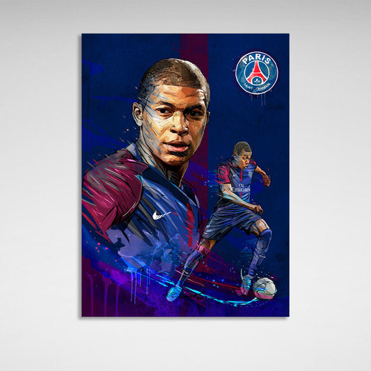 PSG footballer Kylian Mbappe Canvas Wall Art Print