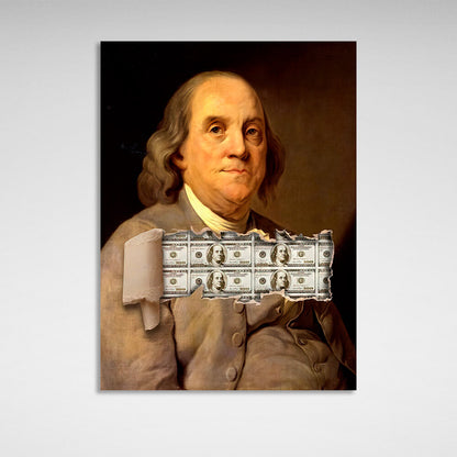 Benjamin Fransclin and dollars Inspirational Canvas Wall Art Print