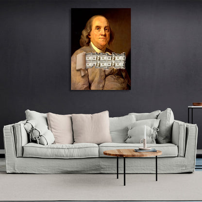 Benjamin Fransclin and dollars Inspirational Canvas Wall Art Print