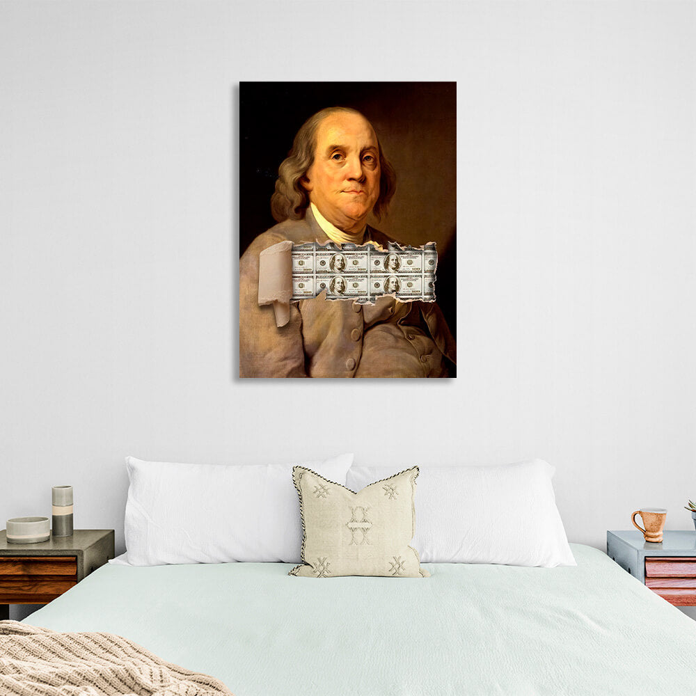 Benjamin Fransclin and dollars Inspirational Canvas Wall Art Print