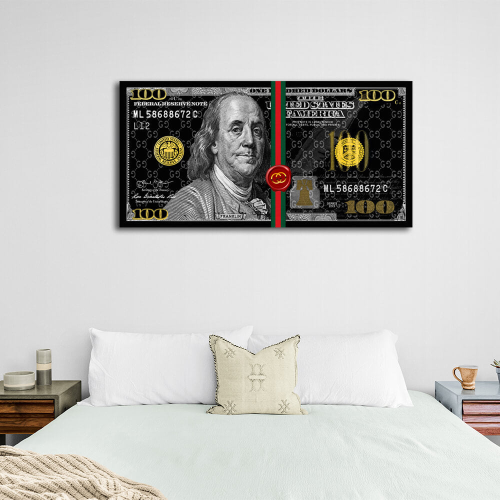 100 dollars Gucci black Inspirational Canvas Wall Art Print